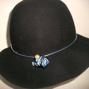 Lovely Bird Malibu Handmade Black Felt "Brooklyn" Fedora w Lapis & Pearl ($238)